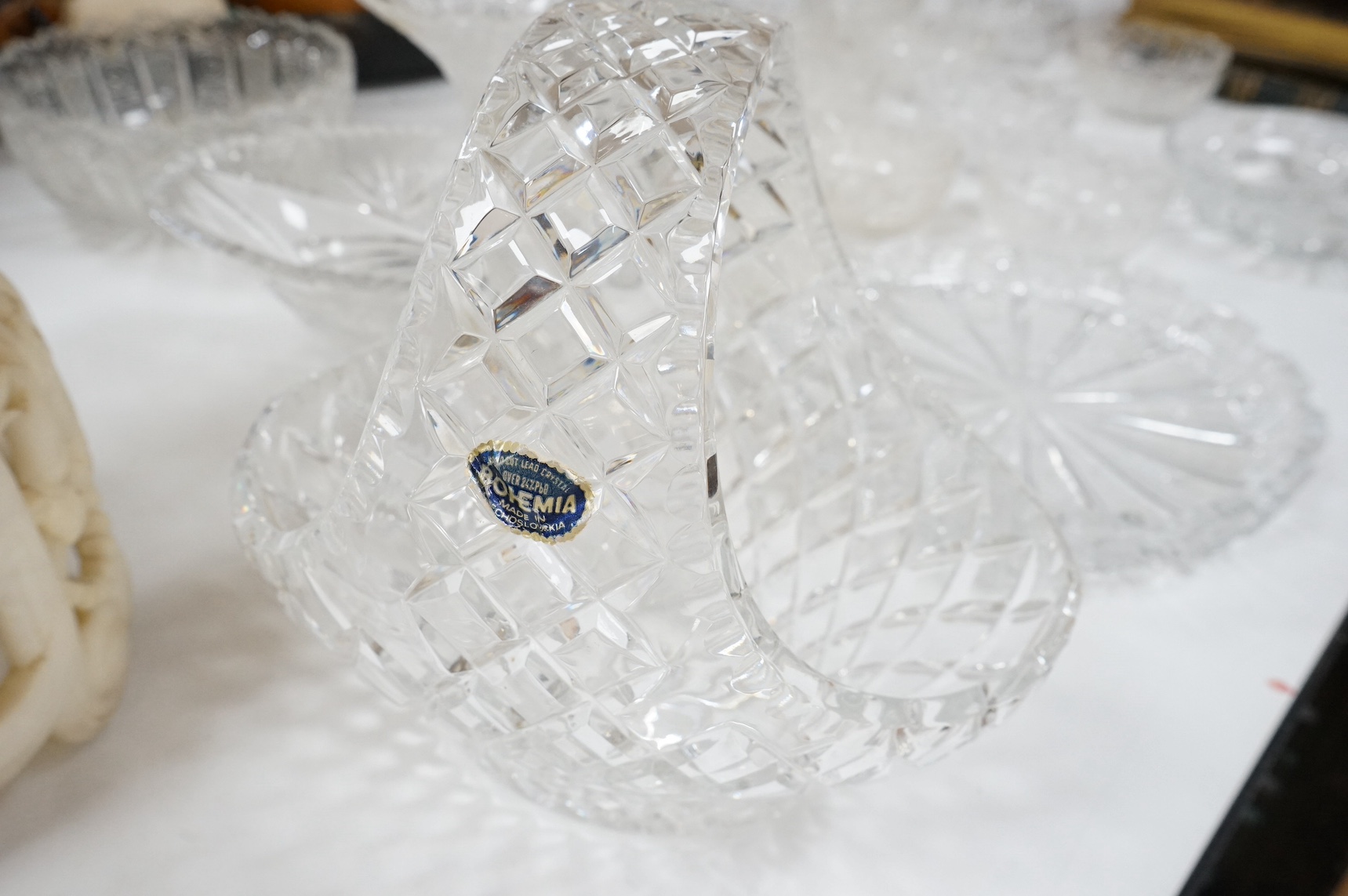 A quantity of Czech Bohemia cut crystal and other glassware, largest 26cm high. Condition - fair/good